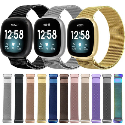 Bracelet à mailles milanaises en métal pour montre connectée Fitbit Versa 4/Versa 3 Bracelet officiel pour Fitbit Sense 2-1 Correa magnétique