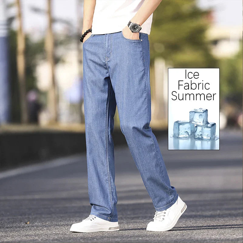 Summer Thin Men's Elastic Cotton Jeans Fashion Blue Comfortable Business Straight Casual Pants Brand Male Clothes Trousers jeans