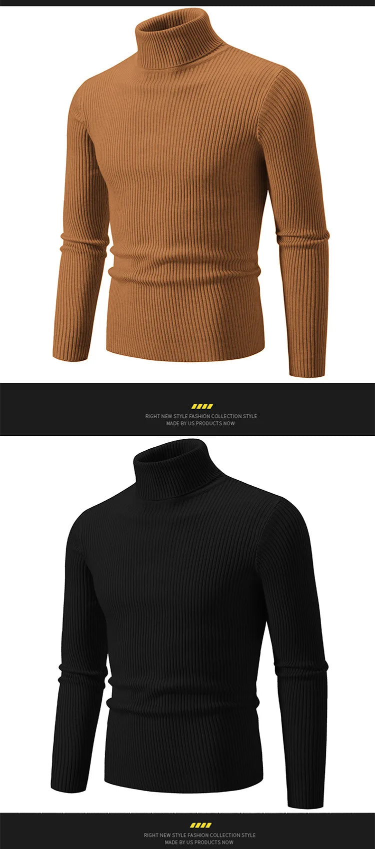 Hommes Pulls Gilets Cols Roulés Tricotés Manches Longues Couleur Unie Décontracté Coupe Slim Épais Épissure Automne Hiver