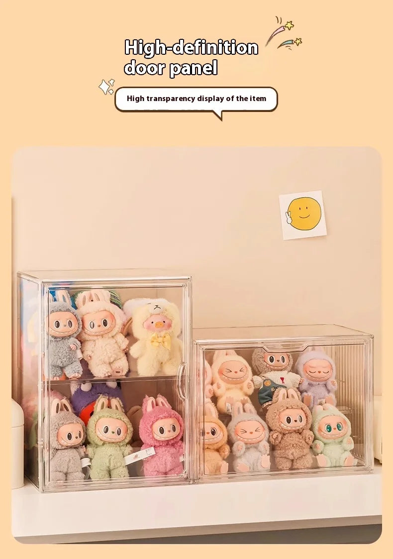 Labubu Doll Storage Box Large Capacity Transparent Acrylic Display Cabinet Dustproof Case Desktop Organizer For Home