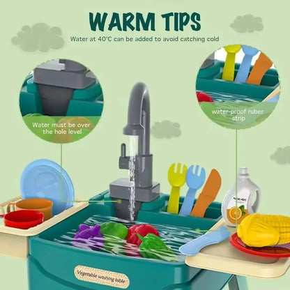 Jouets de jeu pour enfants à la maison Éducation précoce Simulation de cuisine Lave-vaisselle électrique Table de lavage de légumes avec sortie d'eau