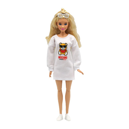 Nouvelle robe blanche imprimée petit ours de 30 cm pour poupée 1/6, accessoires vestimentaires quotidiens pour poupées Barbie