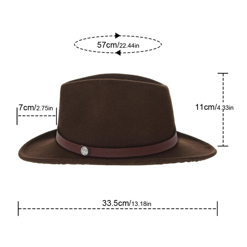 Western Cowboy Hat for Men and Women, Wide Brim Fedora Jazz Hats, Cowgirl Hat with Belt, Autumn and Winter