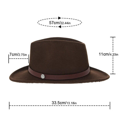 Western Cowboy Hat for Men and Women, Wide Brim Fedora Jazz Hats, Cowgirl Hat with Belt, Autumn and Winter