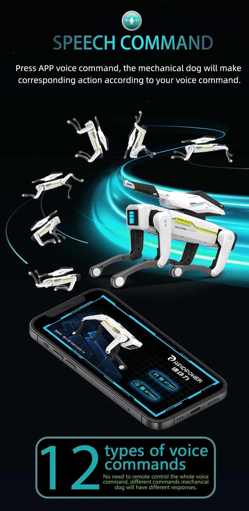 Teeggi électrique RC Robot Intelligent chien avec pince multifonction RC mécanique chien jouet éducatif bionique Robot Intelligent jouet cadeau