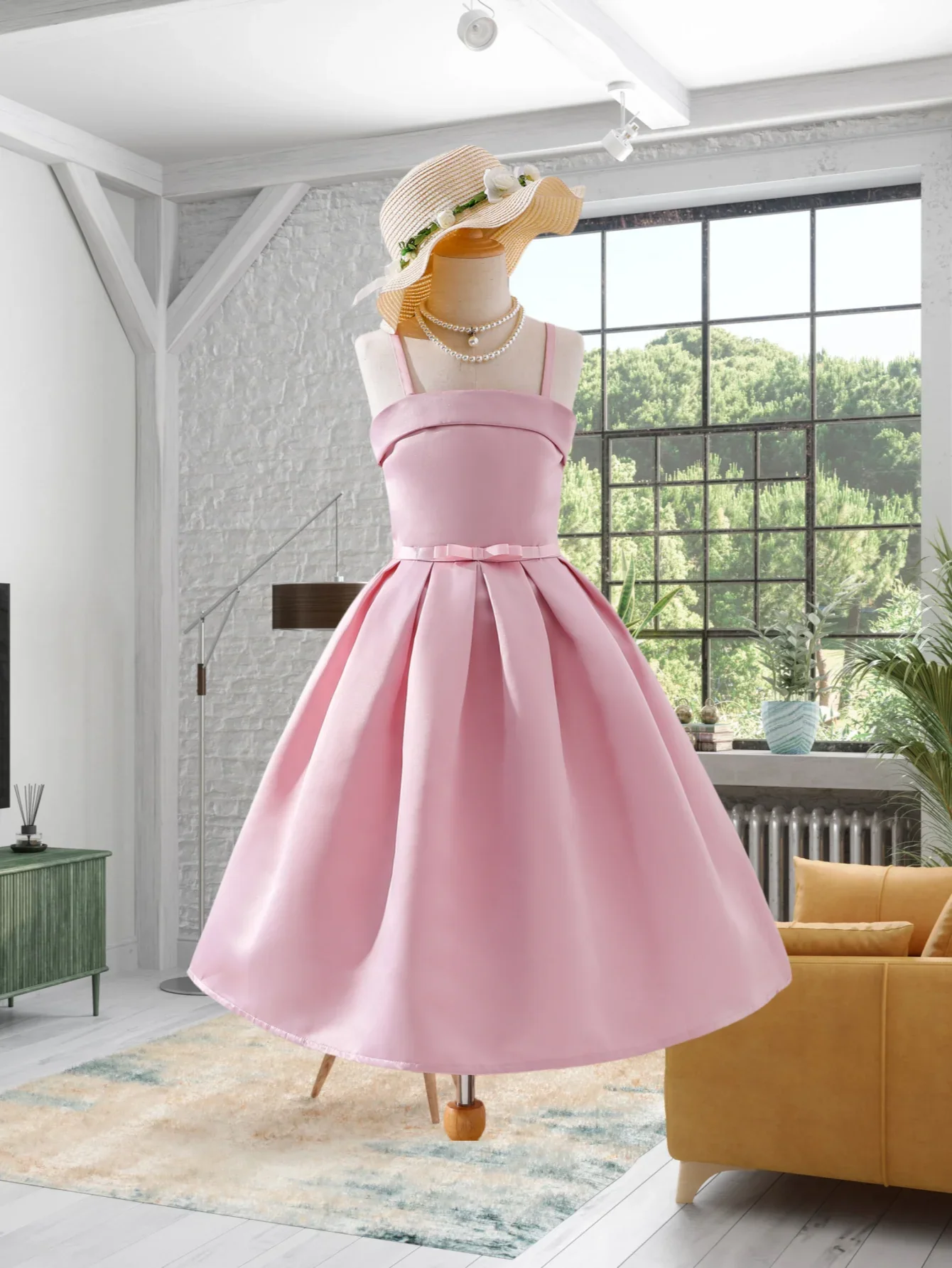 Robe d'été rose pour filles, élégante et douce, sans manches, robe de fête d'anniversaire