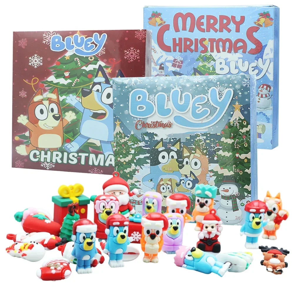 Bluey Figure Christmas Advent Calendar 24pcs Set Blind Box Birthday Gift Kawaii Blue Dog Anime Figural Action Pvc Model Kid Toy