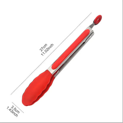 9" Stainless Steel Food Tongs, Non-Stick Silicone Cooking Tongs, Outdoor Salad and Bread Utensils, Kitchen Accessories