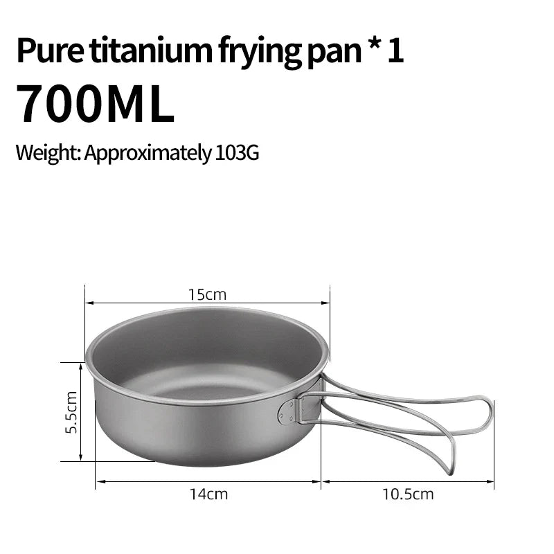 Vaisselle de Camping en plein air, ensemble d'ustensiles de cuisine en titane, marmite, poêle à frire avec poignées pliables, pique-nique cuisine randonnée Trekking
