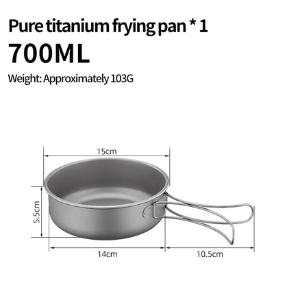 Vaisselle de Camping en plein air, ensemble d'ustensiles de cuisine en titane, marmite, poêle à frire avec poignées pliables, pique-nique cuisine randonnée Trekking