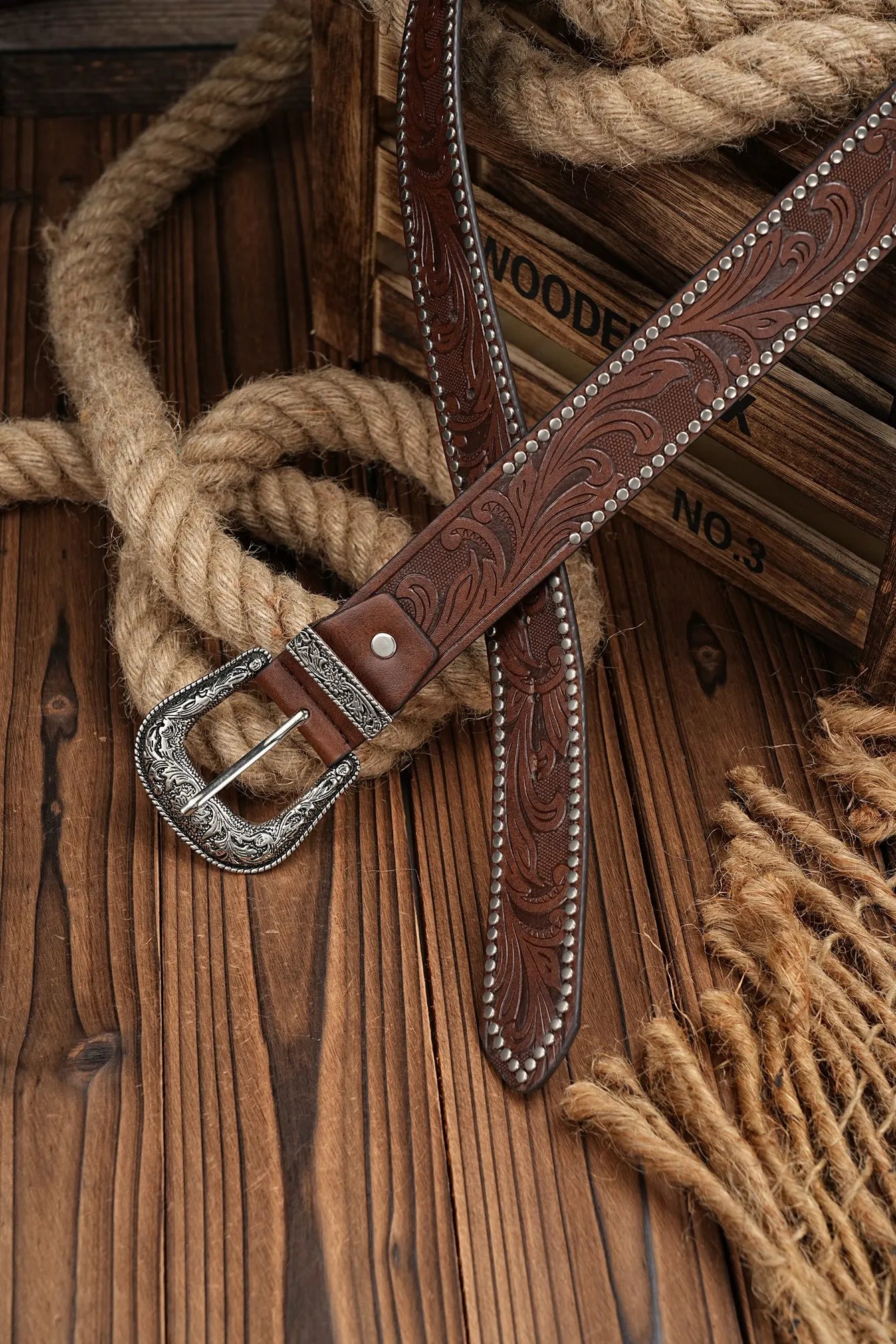Ceinture Western Cowboy en Similicuir PU - Sangle de Taille Homme Décoration Taureau Gravure Florale pour Jeans