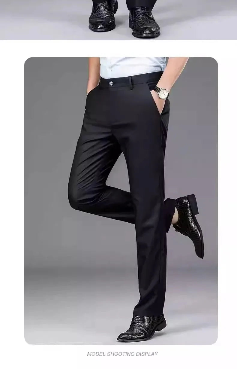 TRAF Autumn And Winter Thick Men's Fashion Comfortable Casual Long Pants Four-Sided Elastic Pants Loose Straight Leg Suit Pants