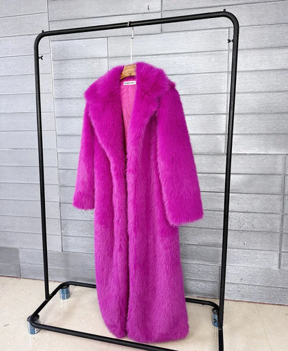 Manteau long en fausse fourrure pour femmes, automne hiver, grande taille, col rabattu blanc, poches, épais et chaud, manteau long maxi