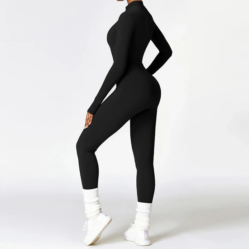 Combinaisons de sport chaudes en peluche pour femmes, survêtement une pièce, Fitness, ensembles de gymnastique d'hiver, manches longues, body d'exercice noir pour femme