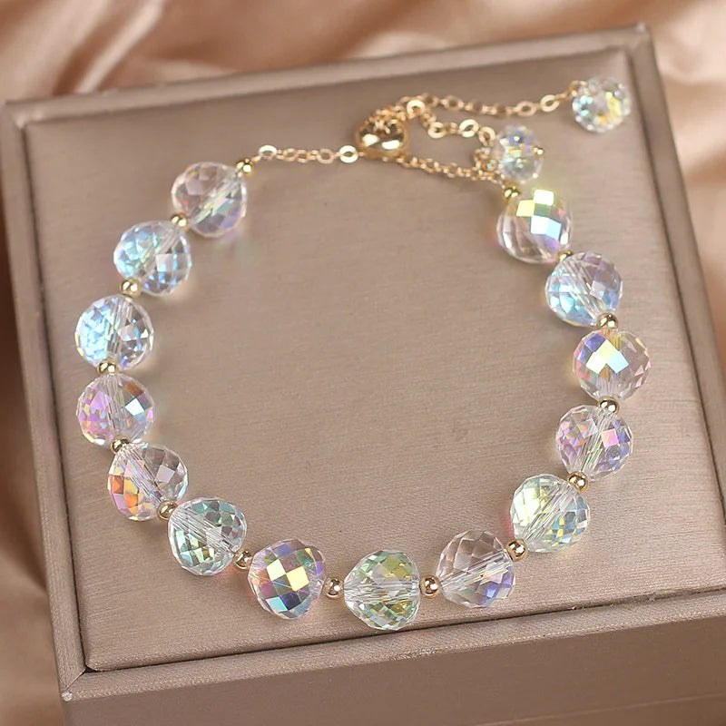 Crystal Woven Female Bracelet New Fashion Shiny Crystal Stone Beads Elasticity Rope Bracelets for Women Sweet Jewelry