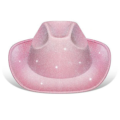 Chapeau de cowboy composite EVA rose en jean doré pour fête d'Halloween Chapeau de cowboy à paillettes d'Halloween