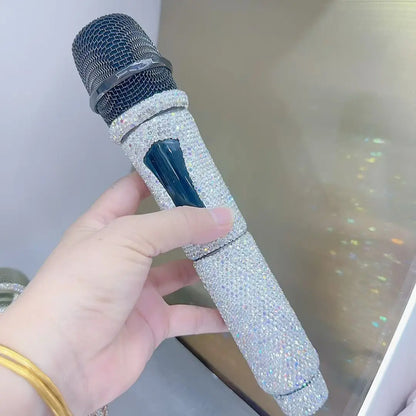 Microphone sans fil professionnel à strass scintillants, fréquence UHF réglable en métal pour spectacle Paryt, enseignement, haut-parleur de mariage