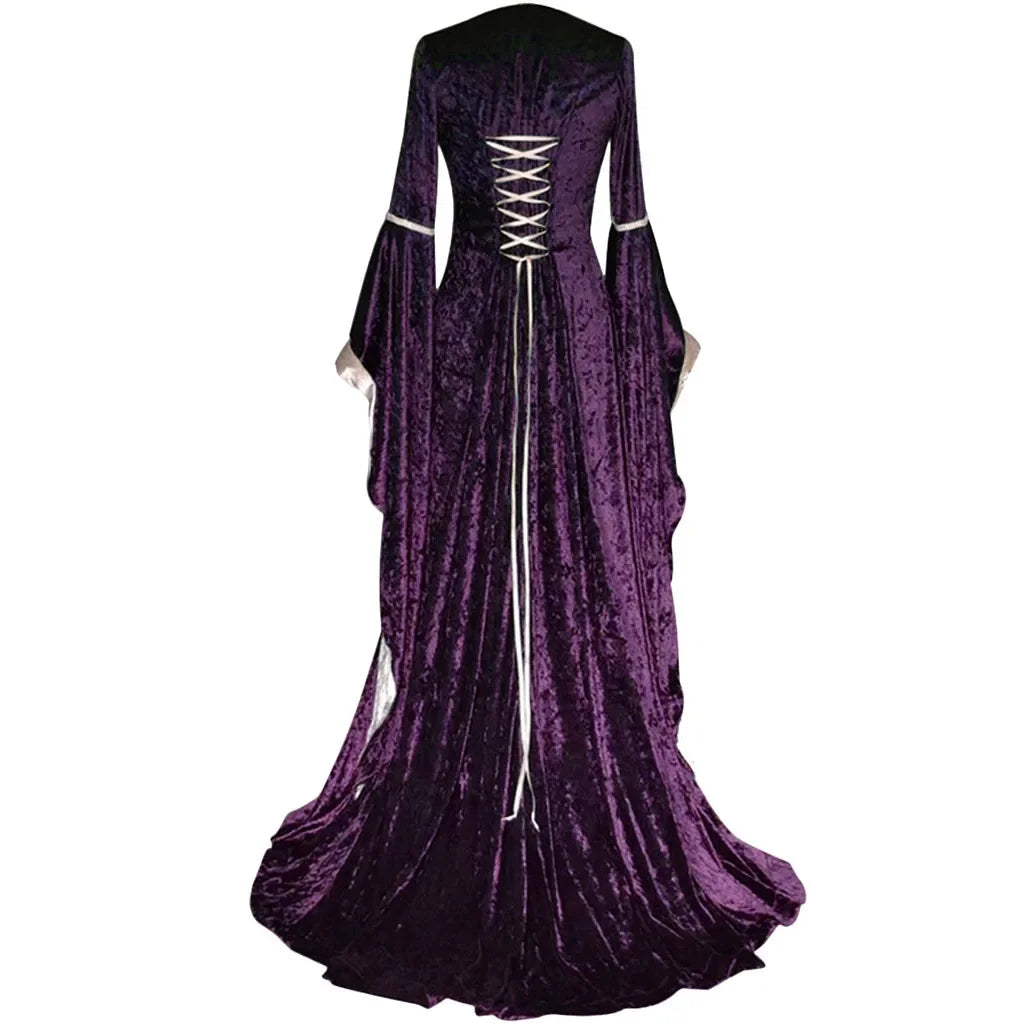 Robe de soirée rétro pour femmes, Costume d'halloween, Robe Noble de cour Cosplay, manches cloche anciennes, Costume de