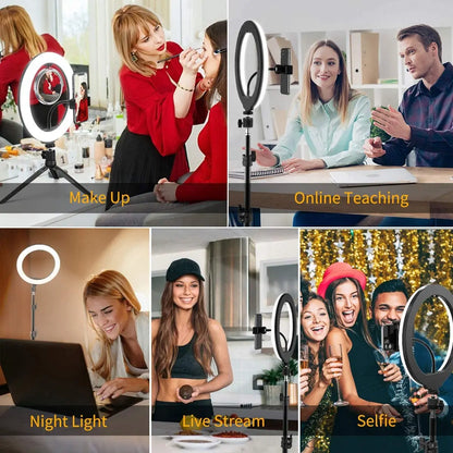 Anneau lumineux LED pour Selfie, intensité variable, éclairage de remplissage pour photographie, avec trépied, télécommande Bluetooth, pour téléphone, enregistrement vidéo en direct