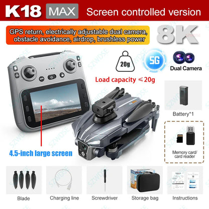 K18 Max RC Drone 8K double caméra sans brosse GPS 5G évitement d'obstacles pliable télécommande UAV grand écran quadrirotor VS K19