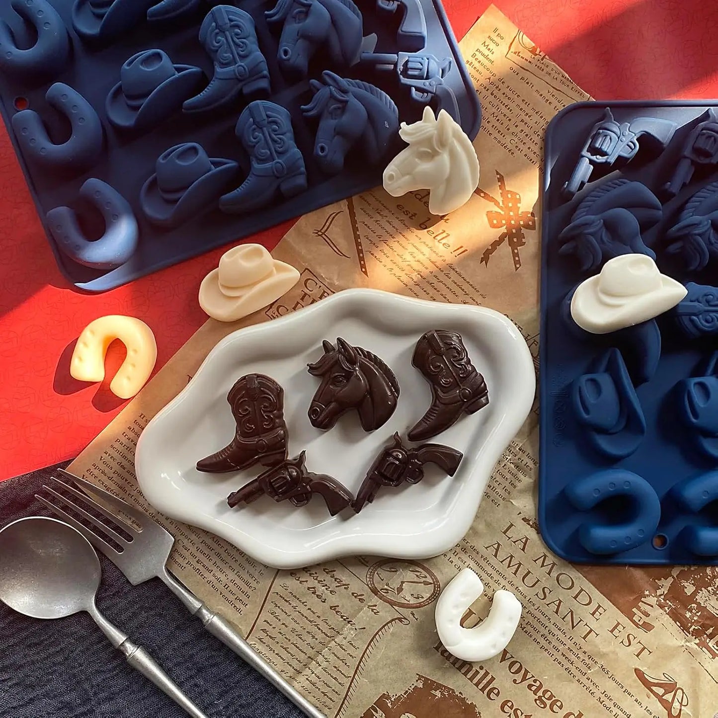 Cowboy Chocolate Molds Cowboy Hat Boot Horse Saddle Shape Silicone Candy Molds Western Themed Party Baking Mould Cake Decoration