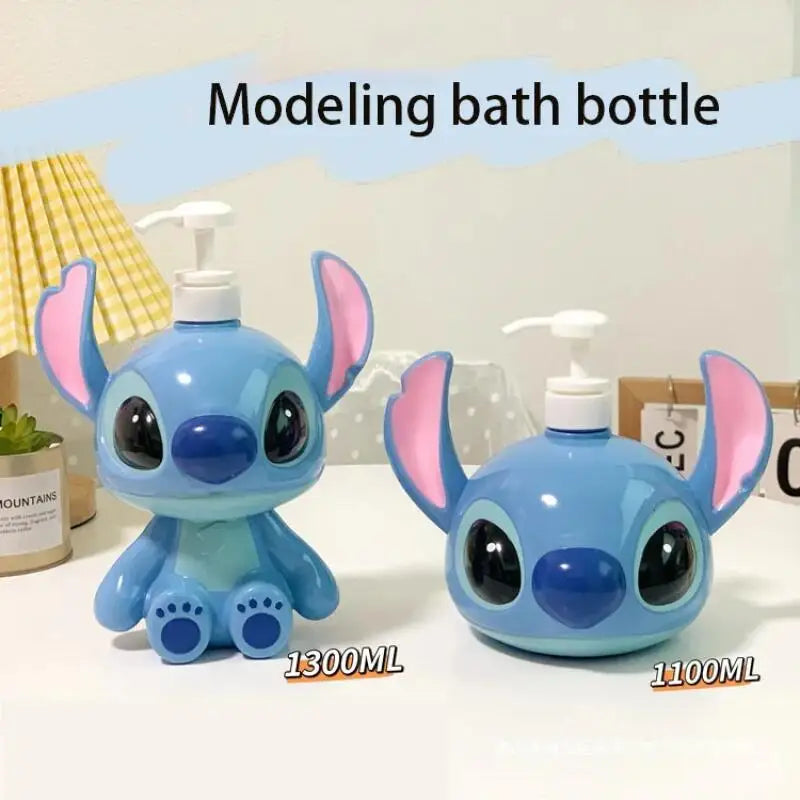 Stitch Sitting Position Lotion Bottle Refillable Pump Container for Shampoo Body Wash Cute Cartoon Travel Dispenser Bathroom Use