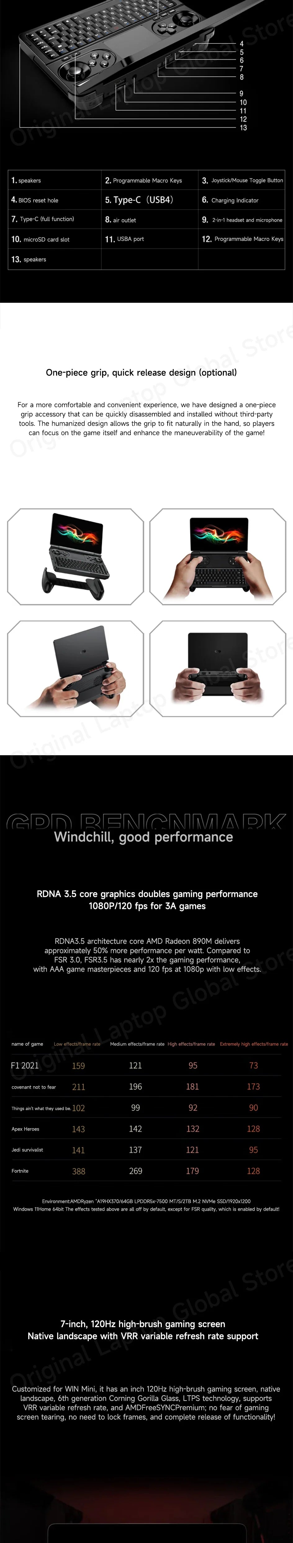GPD WIN Mini 2025 Ryzen™ AI 9 HX 370/Ryzen R7 8840U PC de poche 7 pouces 32 Go RAM 2 To SSD Mini-ordinateur portable