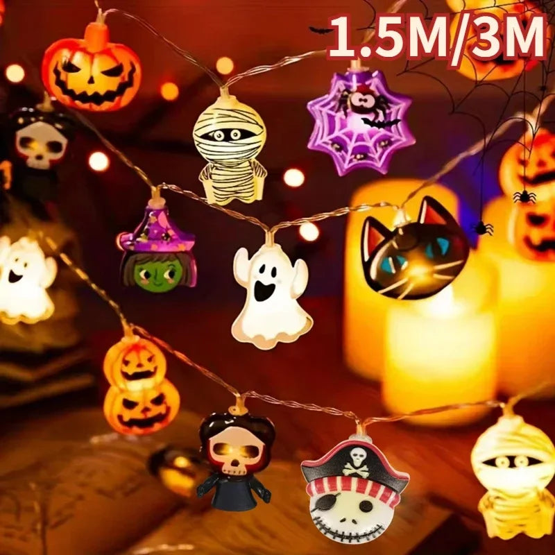 1.5M/3M Halloween Party LED String Lights Pumpkin Ghost Spider Web Hanging Lamp for Home Indoor Outdoor Decoration Props 2024