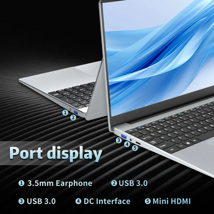 2025 NEW 15.6" Portable Laptop Intel N95 32GB DDR4 2TB SSD 7500mAh Windows11 Office Notebook Pc Gamer with Backlit Fingerprint