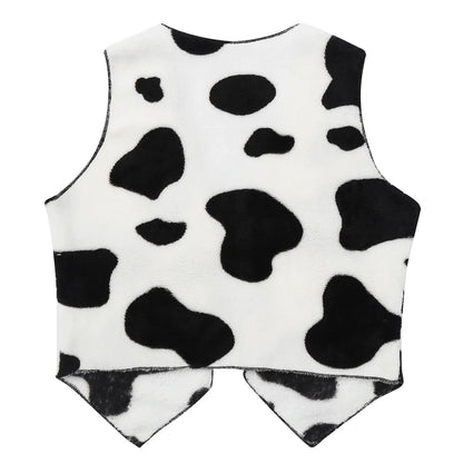 Gilet de Cowboy pour enfants, en flanelle douce, sans manches, ouvert sur le devant, imprimé vache, hauts pour garçons et filles, Costume de fête Rave