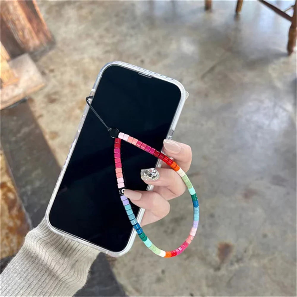 Korean Cute Heart Beaded Phone Charm Strap Chain Lanyard Women Girl Jewelry Butterfly Phone Beads Pendant Decoration Wholesale