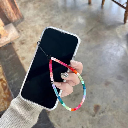 Korean Cute Heart Beaded Phone Charm Strap Chain Lanyard Women Girl Jewelry Butterfly Phone Beads Pendant Decoration Wholesale