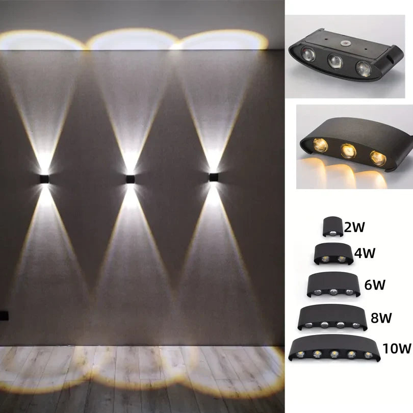 Mur LED lumière extérieure intérieure 2W 4W 6W 8W 10W AC85-265V haut vers le bas blanc noir lumière moderne pour maison jardin chambre couloir