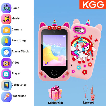 Téléphone intelligent pour enfants Filles Garçons Jouets Téléphone portable Double appareil photo Lecteur de musique 17 jeux Téléphone d'apprentissage pour tout-petits Cadeaux d'anniversaire