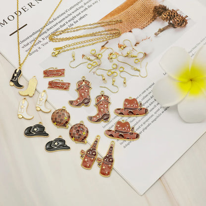 Western Cowboy Pendant DIY Handmade Making Jewelry for Earrings Bracelet Necklace Enamel Cowgirl Hat Boots Charms Accessories
