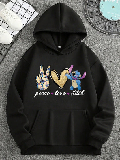 Stitch Peace And Love Pattern Suitable For Comfortable Travel And Vacation Casual Wear,Making Unisex New autumn and winter style