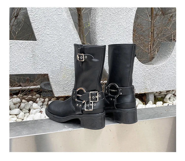 Designer Luxury Brand Retro Real Leather Brown Cropped Cowboy Boots Chunky Heel Sleeve Square Punk Style Botas Mujer Hot Selling