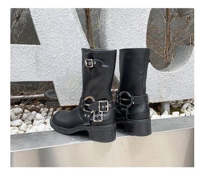 Designer Luxury Brand Retro Real Leather Brown Cropped Cowboy Boots Chunky Heel Sleeve Square Punk Style Botas Mujer Hot Selling