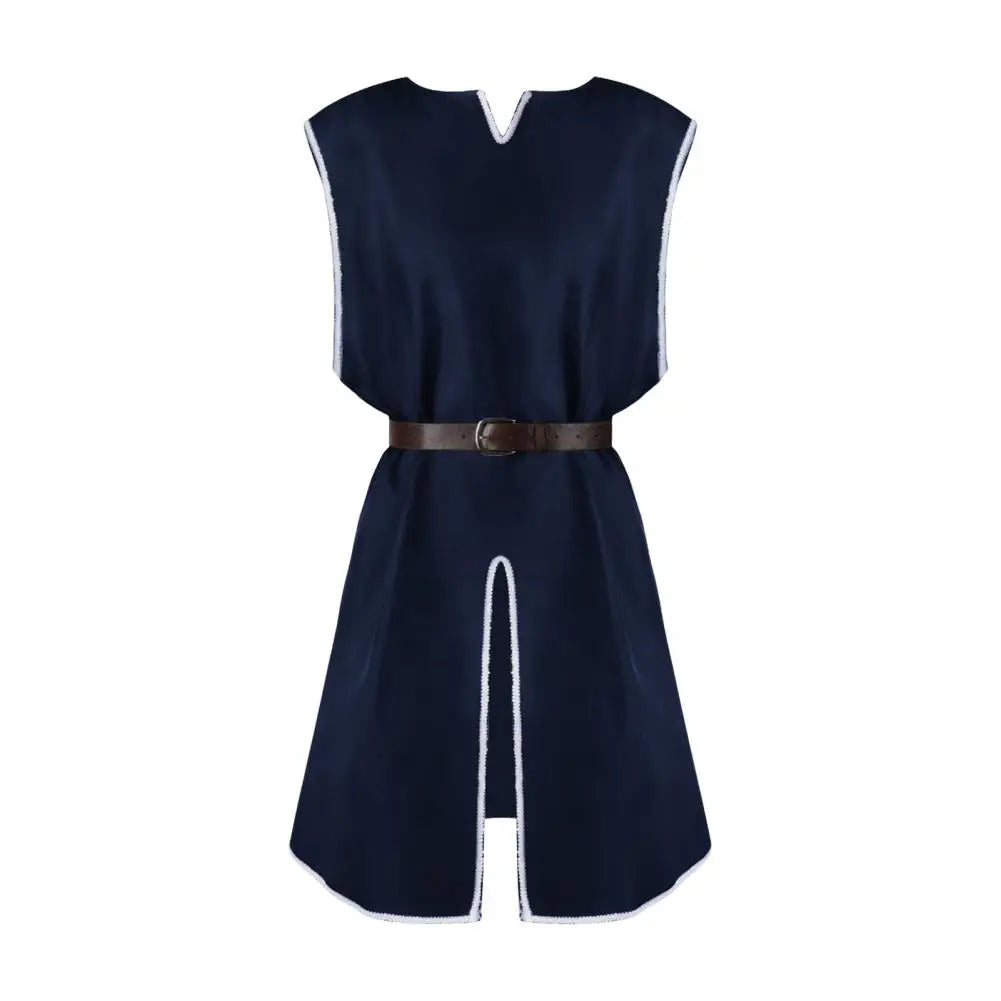 Tunique Viking Médiévale Chemise Col V Sans Manches Avec Ceinture Mi-Longue Grande Taille Cosplay Performance Déguisement Halloween Haut de Pirate