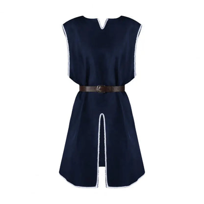 Tunique Viking Médiévale Chemise Col V Sans Manches Avec Ceinture Mi-Longue Grande Taille Cosplay Performance Déguisement Halloween Haut de Pirate