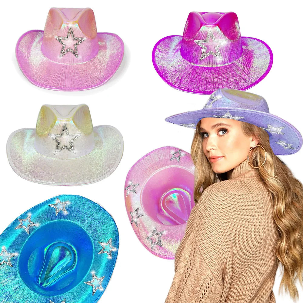 Chapeau de Cowboy occidental rose pour filles, chapeau de Cowgirl avec étoile en cristal Super brillant, chapeau melon pour mariage, carnaval, fête de Festival