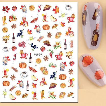 3d Nail Art Stickers Winter Autumn Golden Leaves Red Roses Flowers Decals For Nails Decoration Manicure Salon Beauty