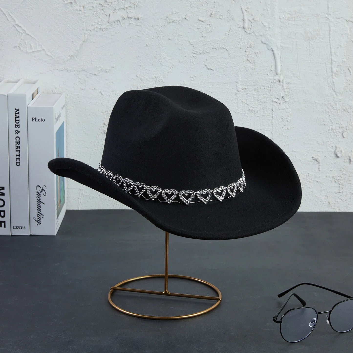Chapeau de Cowgirl en strass pour femmes, Style occidental rétro, chapeau de soleil à large bord, casquettes de fête à thème