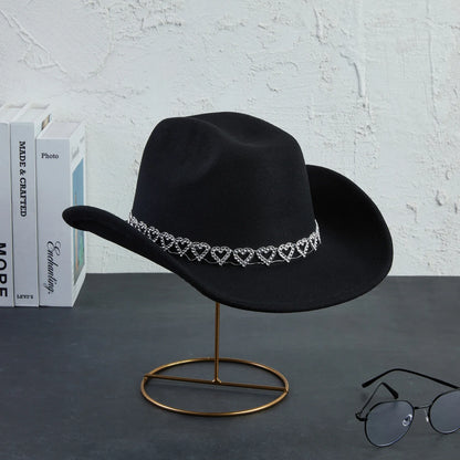 Chapeau de Cowgirl en strass pour femmes, Style occidental rétro, chapeau de soleil à large bord, casquettes de fête à thème