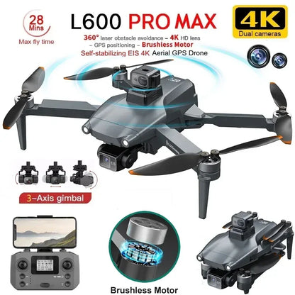 Nouveau Drone GPS L600 PRO MAX/PRO 5KM 4K professionnel HD double caméra 3 axes cardan 360 ° Jouet quadrirotor sans balais pour éviter les obstacles