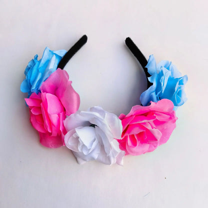 Simulation Rose Headband with Rainbow Ribbon Carnival Hair Accessories Festival Decorative Hairband Party Supplies Cosplay Props