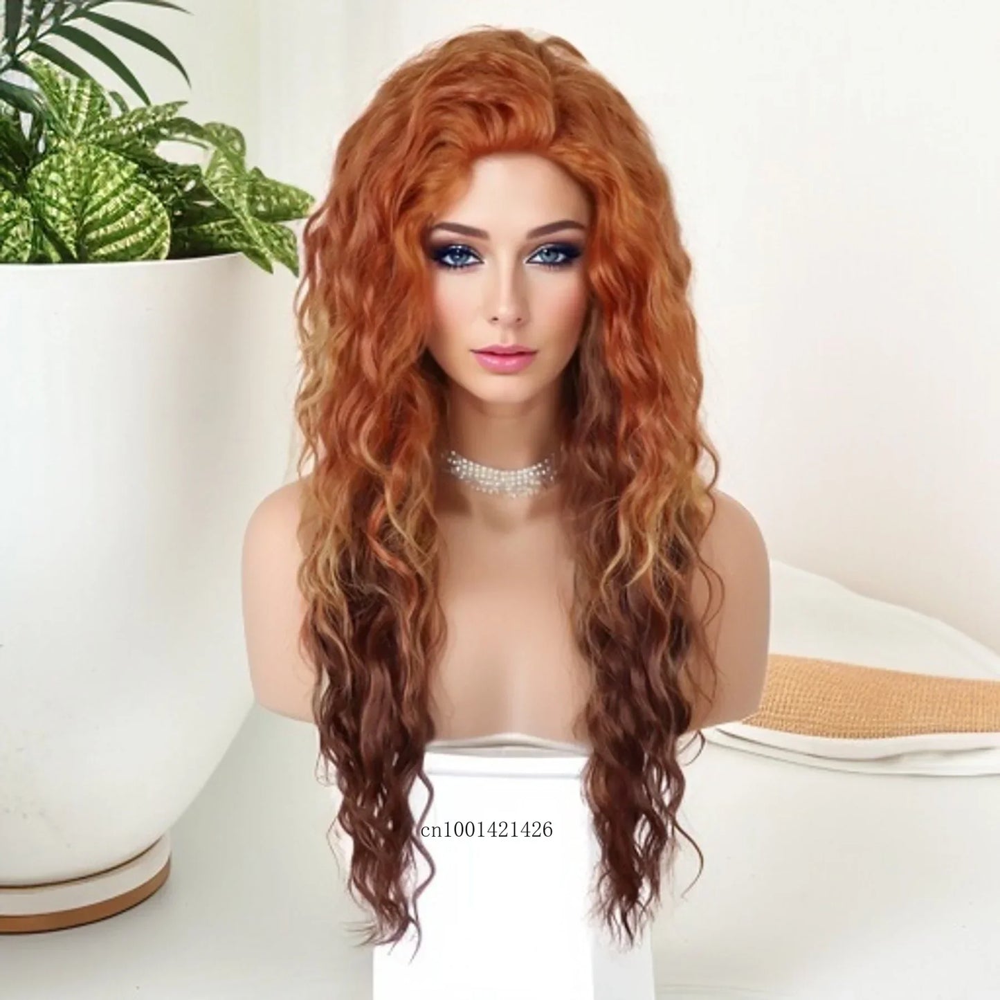 Perruque blonde bouclée cheveux synthétiques longs naturels perruques ondulées pour femmes blanches, raie libre, racines foncées, perruques ombrées, perruque ondulée tendance + autocollants