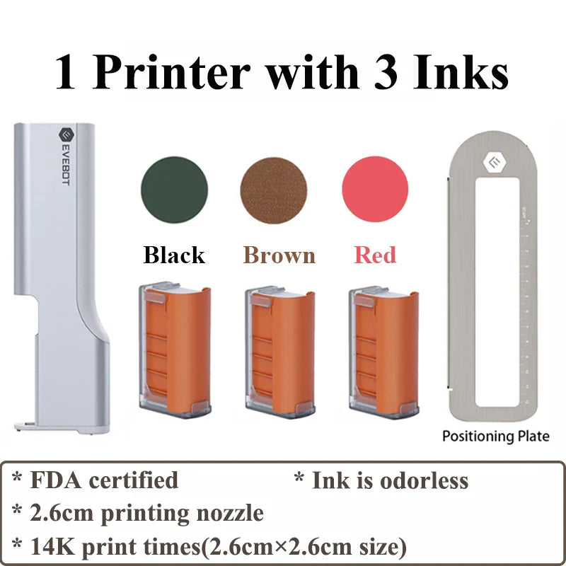 Evebot Food-grade Portable PrintPen Handheld Inkjet Printer Specifically for Food Surfaces Perfect for Coffee Macaron Cakes