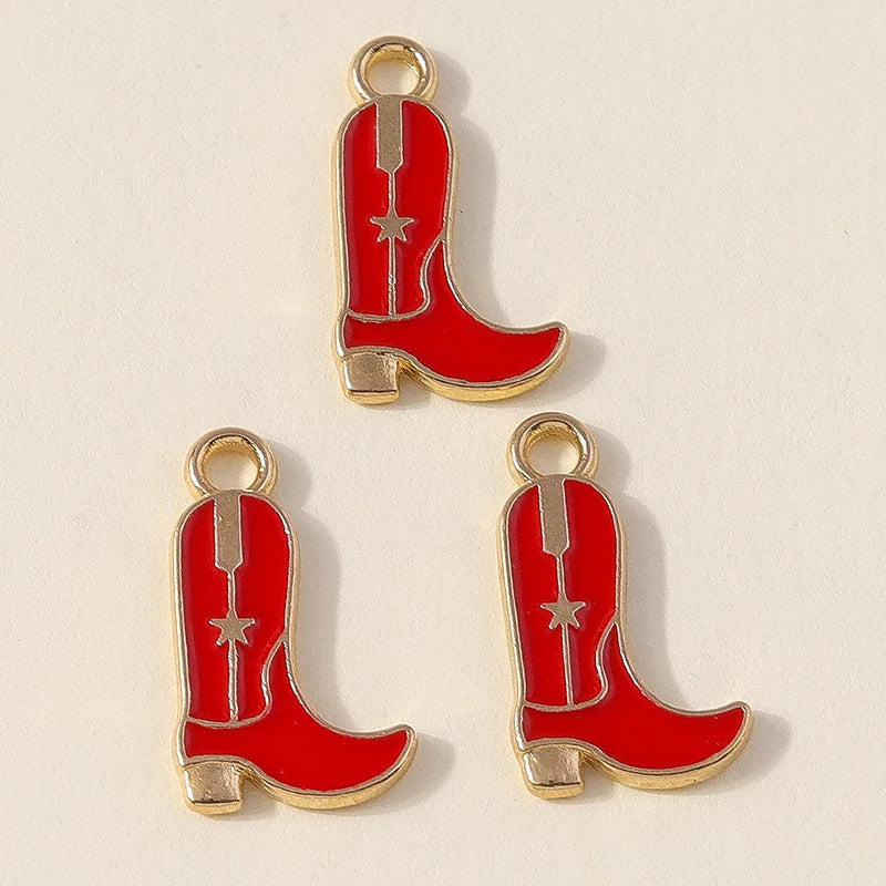 Leslie 10 pièces jolies filles bottes de cowboy et chapeau breloques pendentifs pour la fabrication de bijoux collier boucles d'oreilles bricolage Cowgirl chapeau charme cadeaux