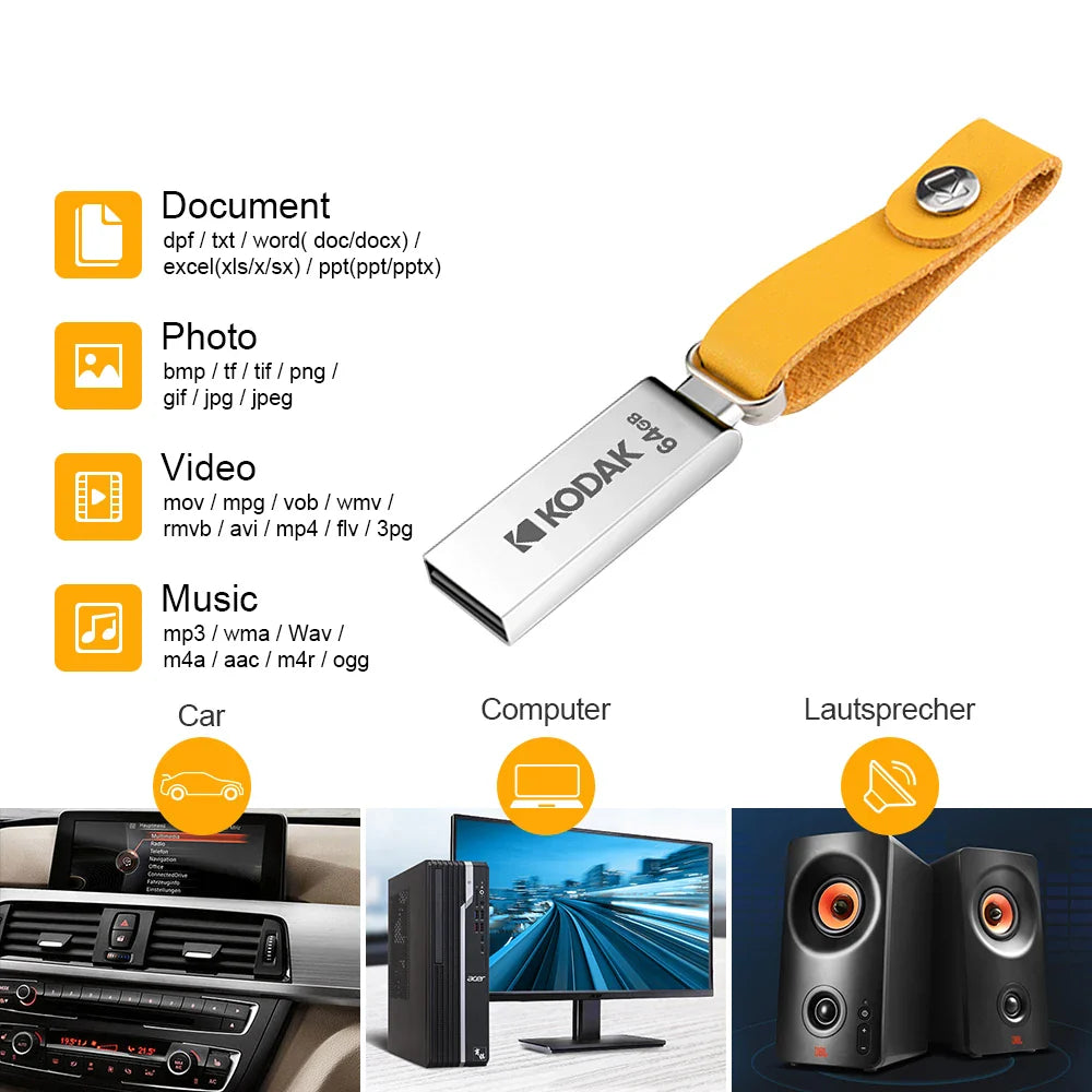 Clé USB Flash Drive KODAK Mini 100 % Originale en métal 32 Go 64 Go 128 Go avec cordon pour clés, clé USB 2.0